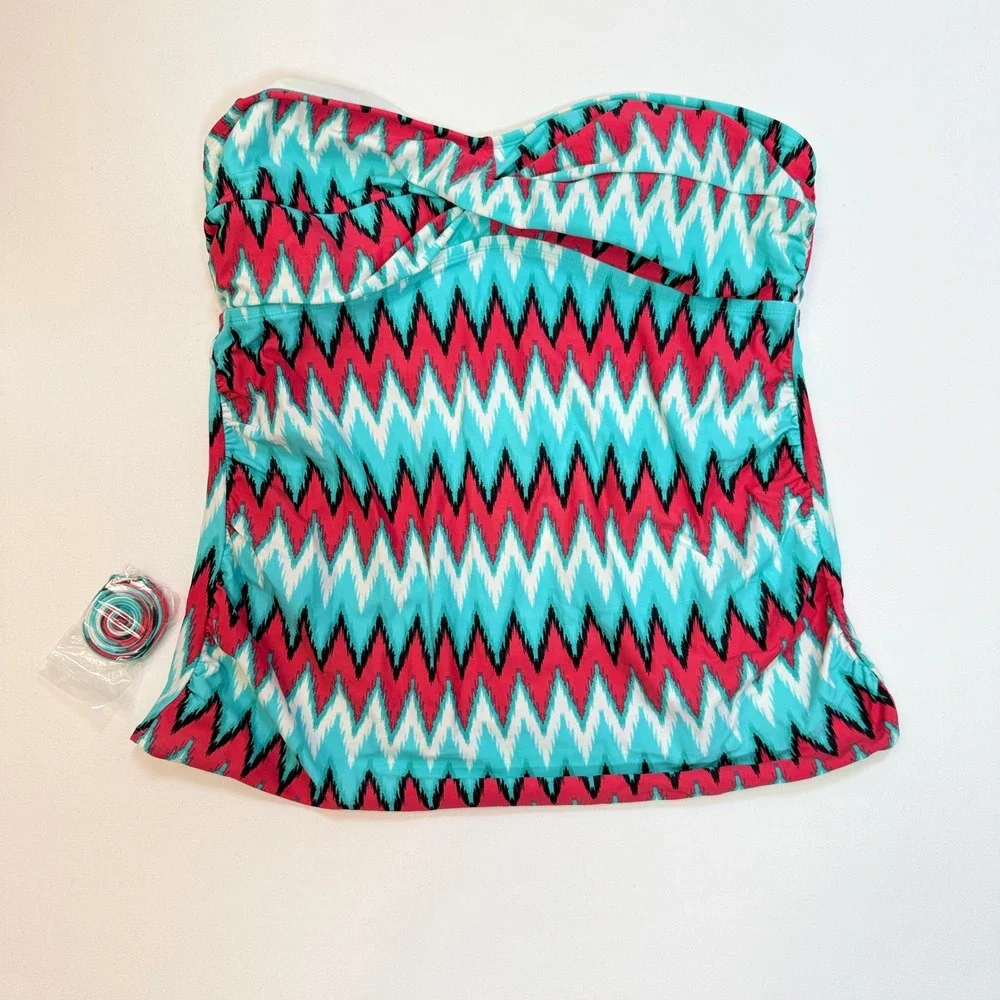 MERONA Blue Pink Chevron Zig Zag Twist Front Tankini Swim Top XL